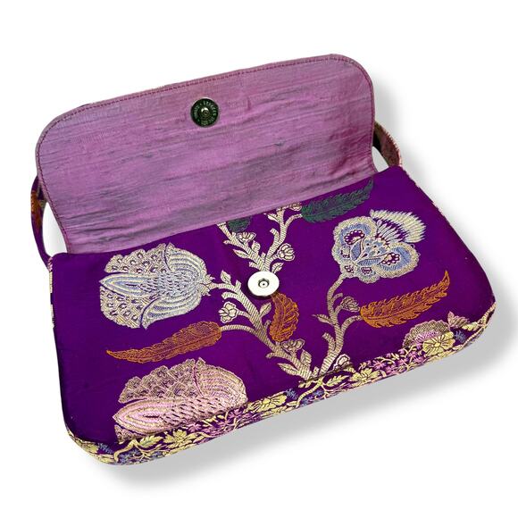 90's designer purple floral silk shoulder bag by SARAH SHAW LOS ANGELES - Picture 8 of 16